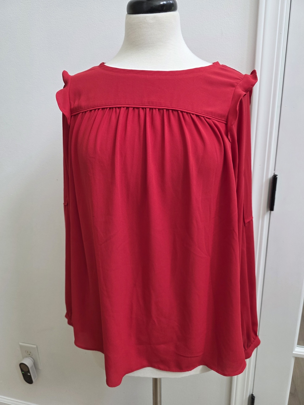 LOFT Red Gathered Yoke Long-Sleeve Tunic